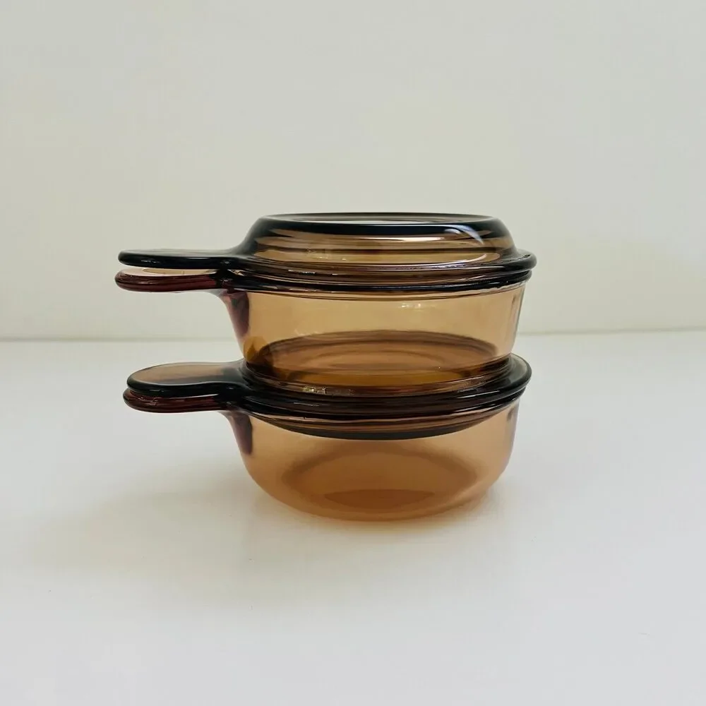 CORNING VISION Amber Glass Grab-It Bowl With Lid, Set of 2